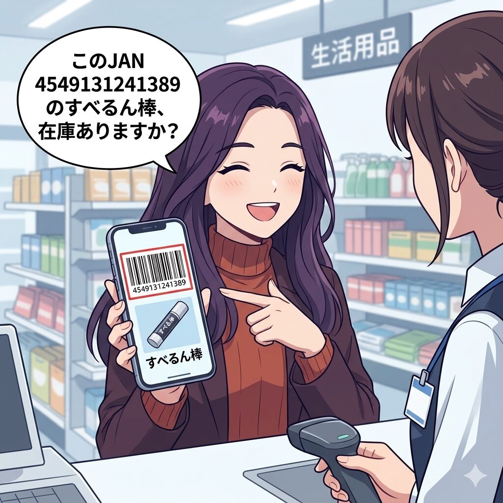 すべるん棒の売り場を確認するイラスト