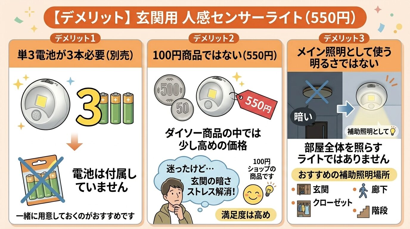 ダイソー センサーライトボールタイプのデメリット
