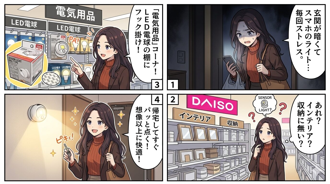 ダイソー センサーライトボールタイプ 売り場 電気用品コーナー