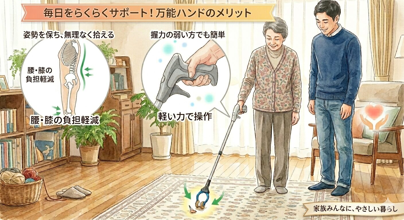 万能ハンドのメリットを紹介するイラスト