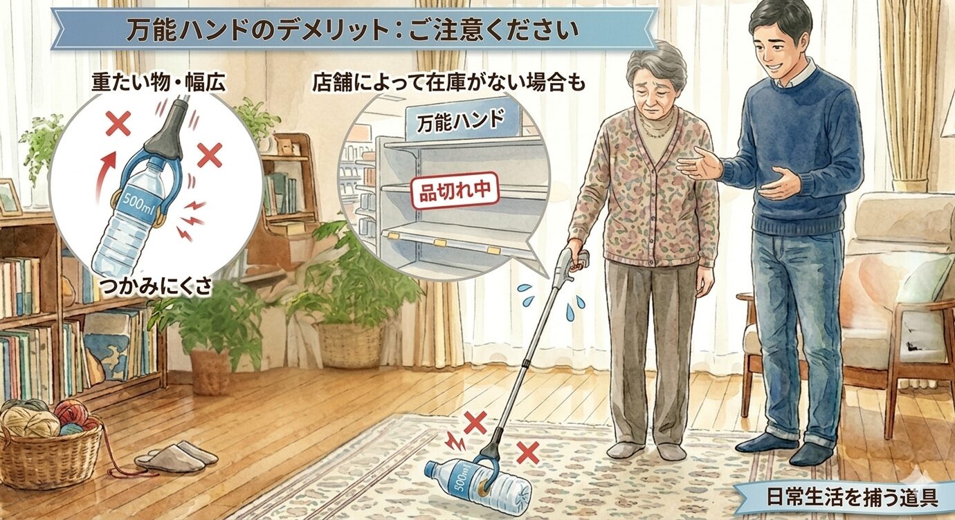 万能ハンドの注意点を示したイラスト