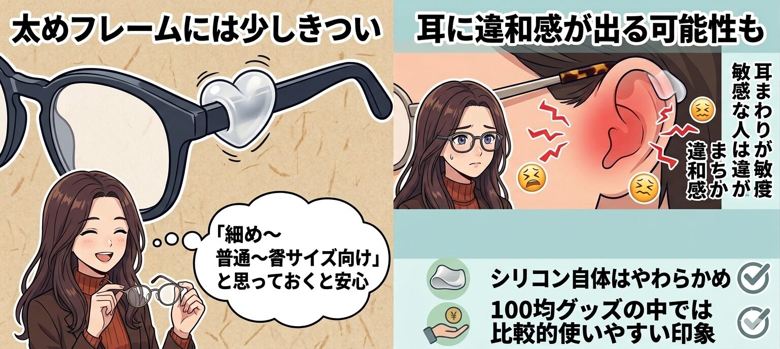 「メガネストッパーのデメリットや注意点をまとめた解説イラスト」